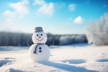 Knitted Whimsy: Cute Snowman in Enchanting Winter Scene. Generative AI