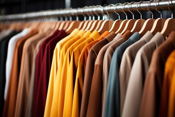 Fashion clothes on clothing rack - obrazy, fototapety, plakaty