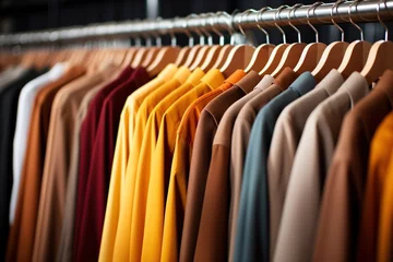 Fotobehang Fashion clothes on clothing rack © Alina
