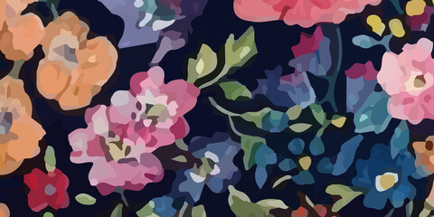 Obraz premium Watercolors and various flowers, roses, peonies, butterflies, and birds