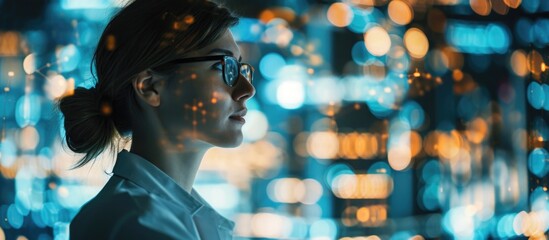 Businesswoman prepared for meeting with visual data.