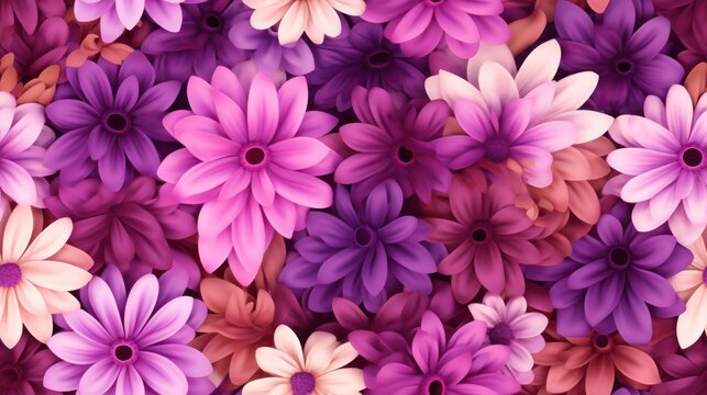  a bunch of pink and purple flowers on a purple background with lots of pink flowers in the middle of the picture.
