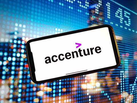 Konskie, Poland - January 04, 2024: Accenture plc company logo displayed on mobile phone screen