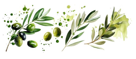 Olive flags and stains isolated on white background.