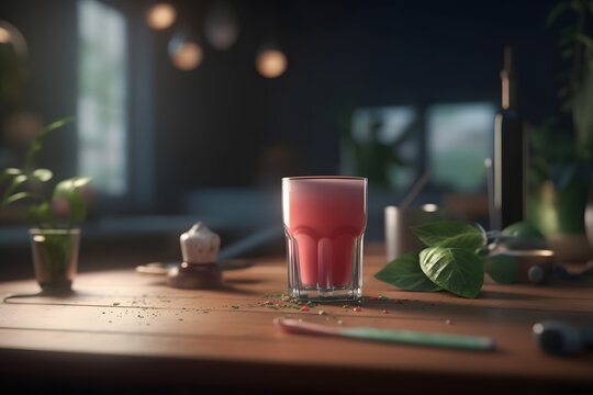 Close-up fresh watermelon juice or smoothie in glasses with watermelon pieces. Neural network AI generated art