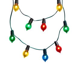 String of christmas lights isolated on white background. Generative AI