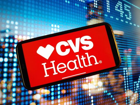 Konskie, Poland - January 04, 2024: CVS Health company logo displayed on mobile phone screen