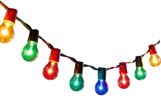 String of christmas lights isolated on white background. Generative AI