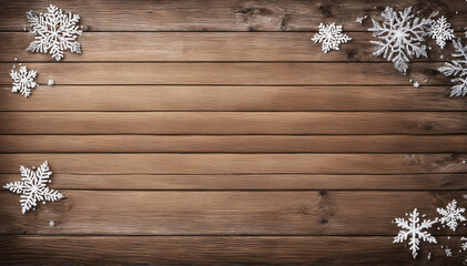 Fototapeta premium Snow-covered wooden frame - rustic winter backdrop