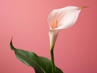 Beautiful calla with a white petal on a pink background, Ai generator
