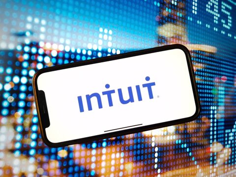Konskie, Poland - January 04, 2024: Intuit company logo displayed on mobile phone screen