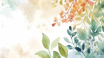 a painting of flowers and leaves on a white background - obrazy, fototapety, plakaty