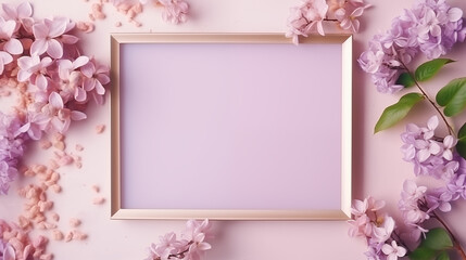 pink background with flowers and frame 