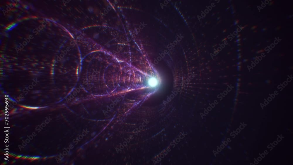 Poster abstract digital tunnel in cyberspace consisting of particles. virtual space consisting of a bright 