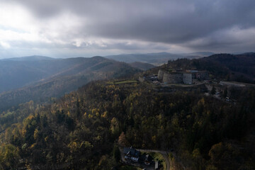 Southern Poland landscape, mountains, autumn, day, sun, sky, clouds, Klodzka Basin, dramatic and majestic scenery