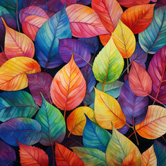 leaves colorful watercolor