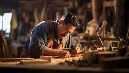 Mexican carpenter at work - obrazy, fototapety, plakaty