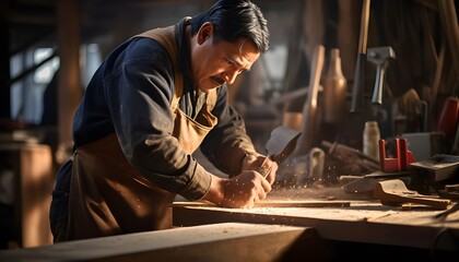 Mexican carpenter cutting wood