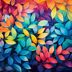 leaves colorful watercolor