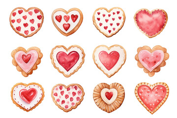 Valentine's Day heart-shaped Linzer cookies watercolor set - 702996214