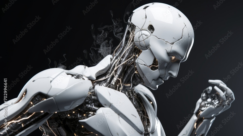 Poster high-tech robot with energy in the form of lightning, ai