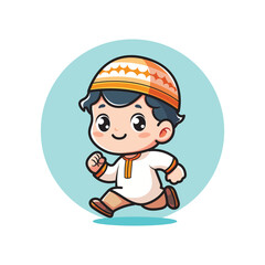 cute vector design illustration of a small Muslim child