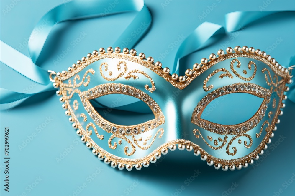 Aufkleber vibrantly colored carnival mask on a solid background with ample space for text placement
