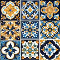 Mediterranean blue tile patterns, Portuguese tile patterns, ceramic tile pattern for kitchen, bathroom, 