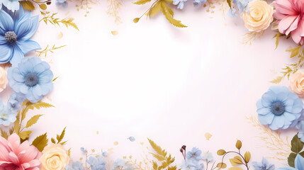 Obraz premium Floral frame with decorative flowers, decorative flower background pattern, floral border background