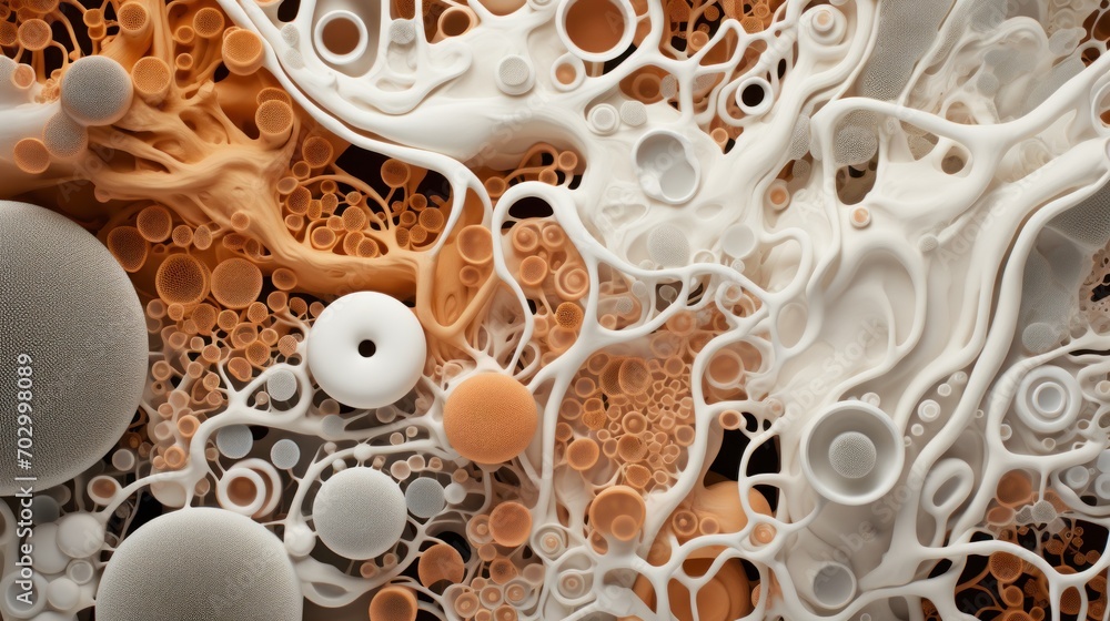 Poster a group of white and orange objects sitting on top of a white and orange surface with circles and ci