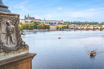 View on Prague and river Vltava during summer spring