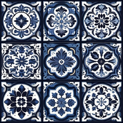 Mediterranean blue tile patterns, Portuguese tile patterns, ceramic tile pattern for kitchen, bathroom, 