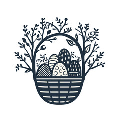 Osterkorb mit dekorierten Eiern vektor - obrazy, fototapety, plakaty