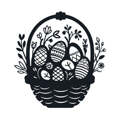 Stilisierter Osterkorb mit dekorierten Eiern und floralen Verzierungen vektor - obrazy, fototapety, plakaty