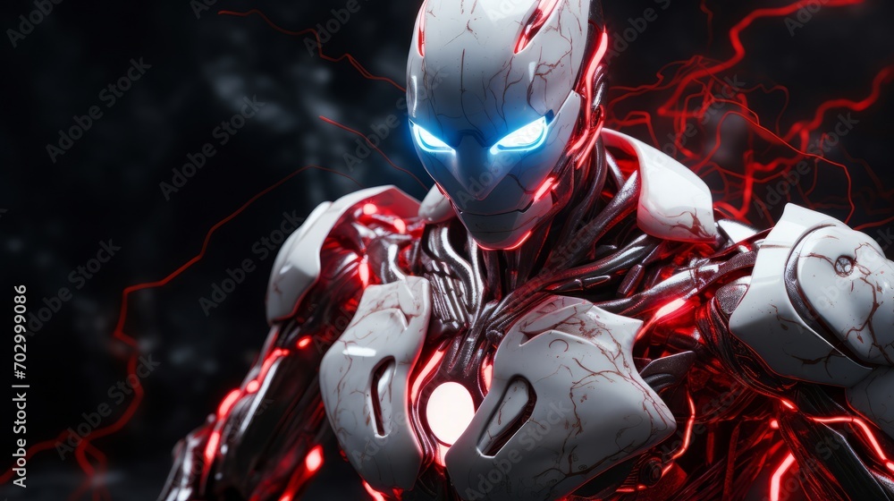 Aufkleber high-tech robot with red energy in the form of lightning, ai