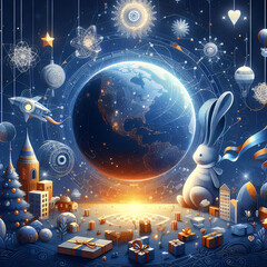 The Starry-Eyed Bunny’s Enchanted Journey through a Cosmic Winter.