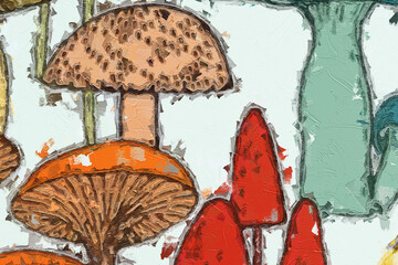 Oil paintings and various flowers, chrysanthemums, mushrooms, and animals are beautiful