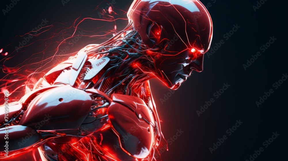 Aufkleber high-tech robot with red energy in the form of lightning, ai