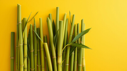 Bamboo on Left Side with Copyspace on Yellow Background