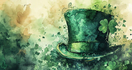 St. Patrick’s Day in watercolor style with copy space - obrazy, fototapety, plakaty