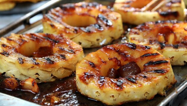 Grilled Pineapple Rings Close-up Shot