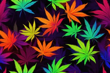 Cannabis foliage spectrum backdrop - showcasing the rich spectrum of marijuana hues