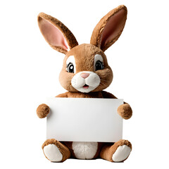 Obraz premium cute stuffed bunny holding a empty sign isolated against transparent background 