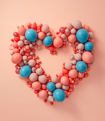 Valentine's Day pastel peach background. Heart shaped copy space surrounded by balloons. Ai generated image