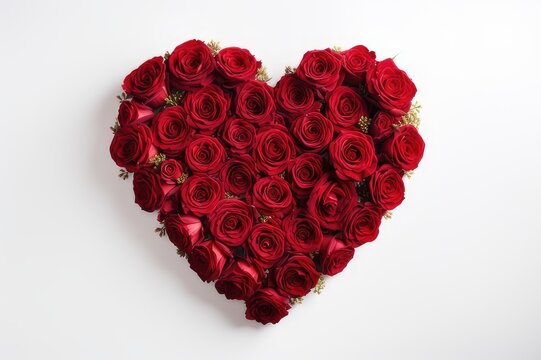Valentines Day Heart Made of Red Roses Isolated on White Background.