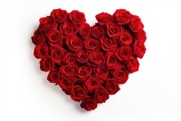 Valentines Day Heart Made of Red Roses Isolated on White Background.