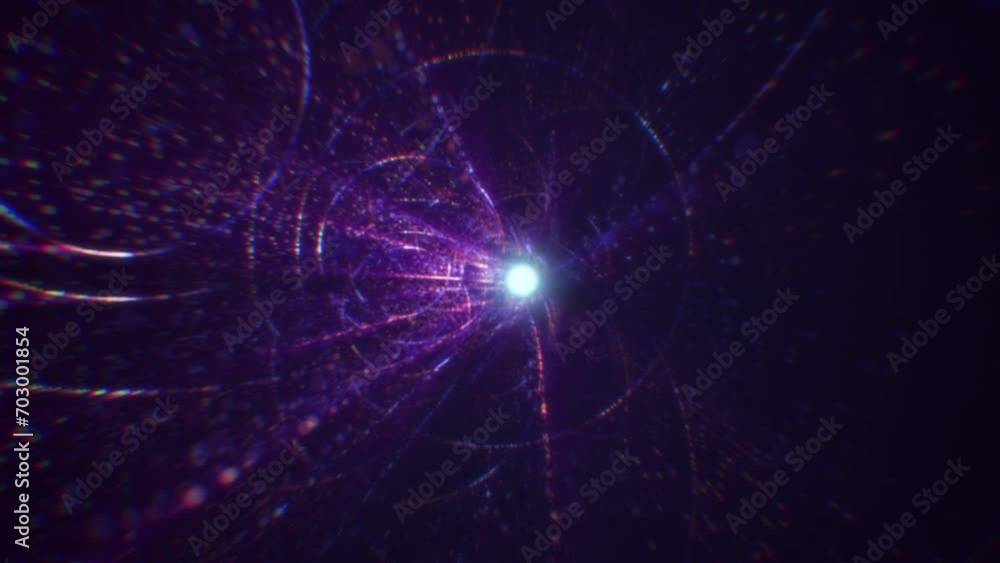 Poster abstract digital tunnel in cyberspace consisting of particles. virtual space consisting of a bright 