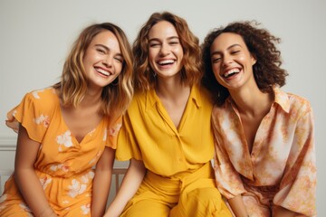 Obraz premium Group portrait showcasing young European women, set against a luminous backdrop