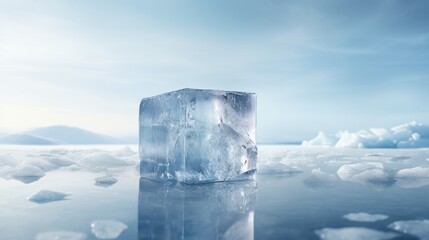  a large ice block floating on top of a body of water with ice floese floating on top of it. - obrazy, fototapety, plakaty