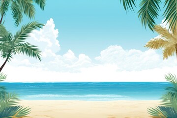 Fototapeta na wymiar banner template featuring a tropical beach scene with clear blue skies and palm trees 